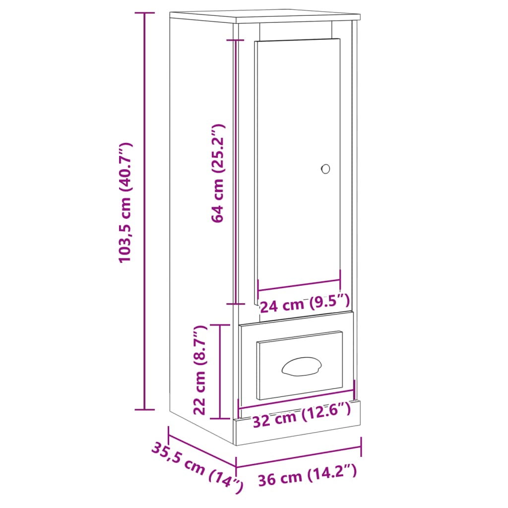 vidaXL Ντουλάπι Αρτισιανή Δρυς 36x35,5x103,5 εκ από Επεξεργασμένο Ξύλο