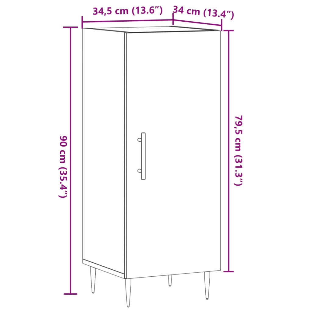 vidaXL Ντουλάπι Αρτισιανή Δρυς 34,5 x 34 x 90 εκ. Επεξεργασμένο Ξύλο