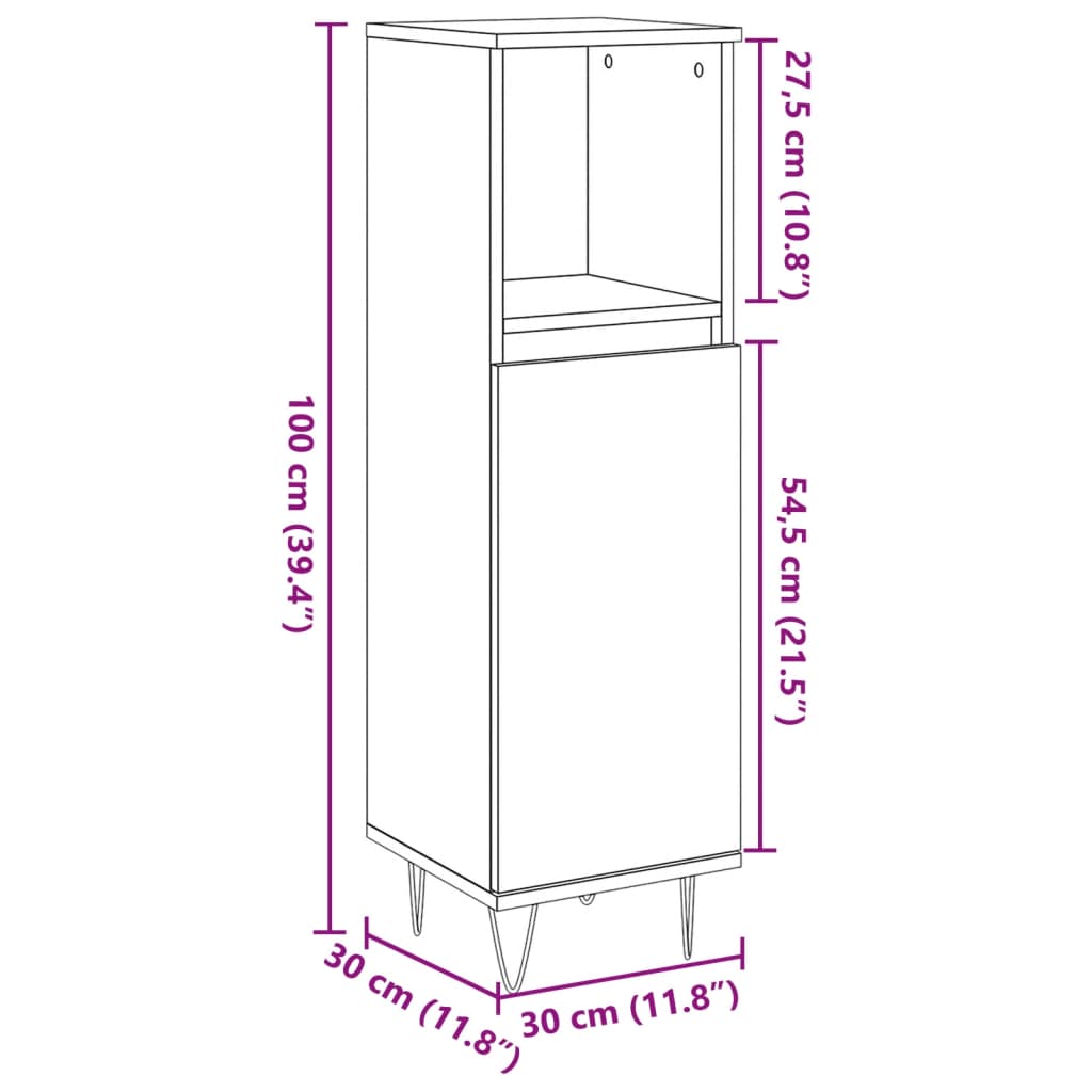vidaXL Ντουλάπι μπάνιου Δρυς τεχνίτης 30x30x100 cm Κατασκευασμένο ξύλο