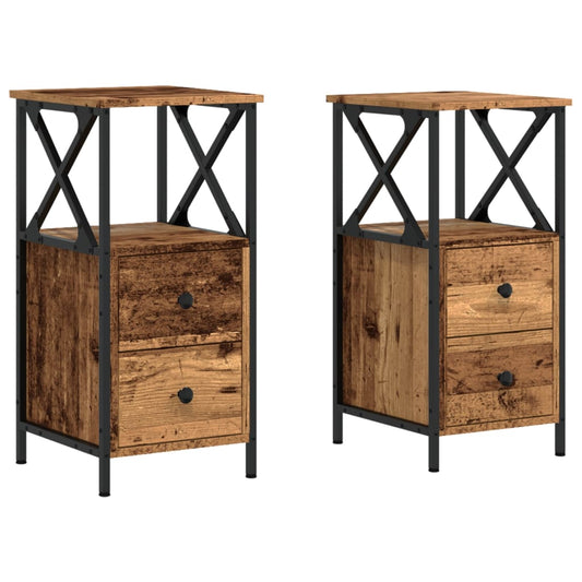 vidaXL Κομοδίνα 2 τεμάχια Παλιό ξύλο 34x35,5x70 cm Κατασκευασμένο ξύλο