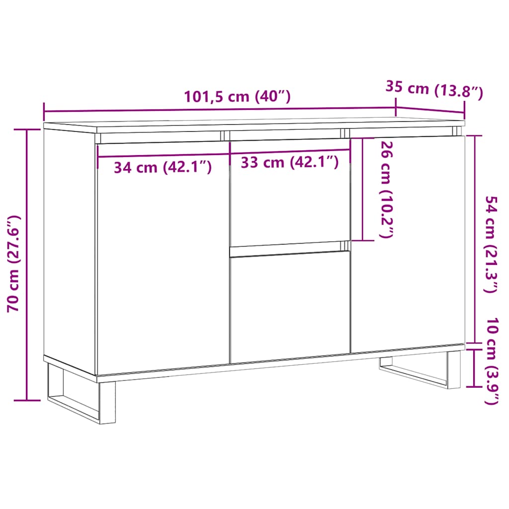 vidaXL Μπουφές Παλιό ξύλο 101,5 x 35 x 70 εκ. από Επεξεργασμένο Ξύλο