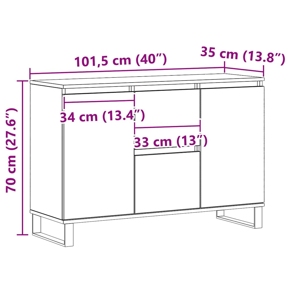 vidaXL Μπουφές Δρυς τεχνίτης 101,5 x 35 x 70 εκ. από Επεξεργασμένο Ξύλο