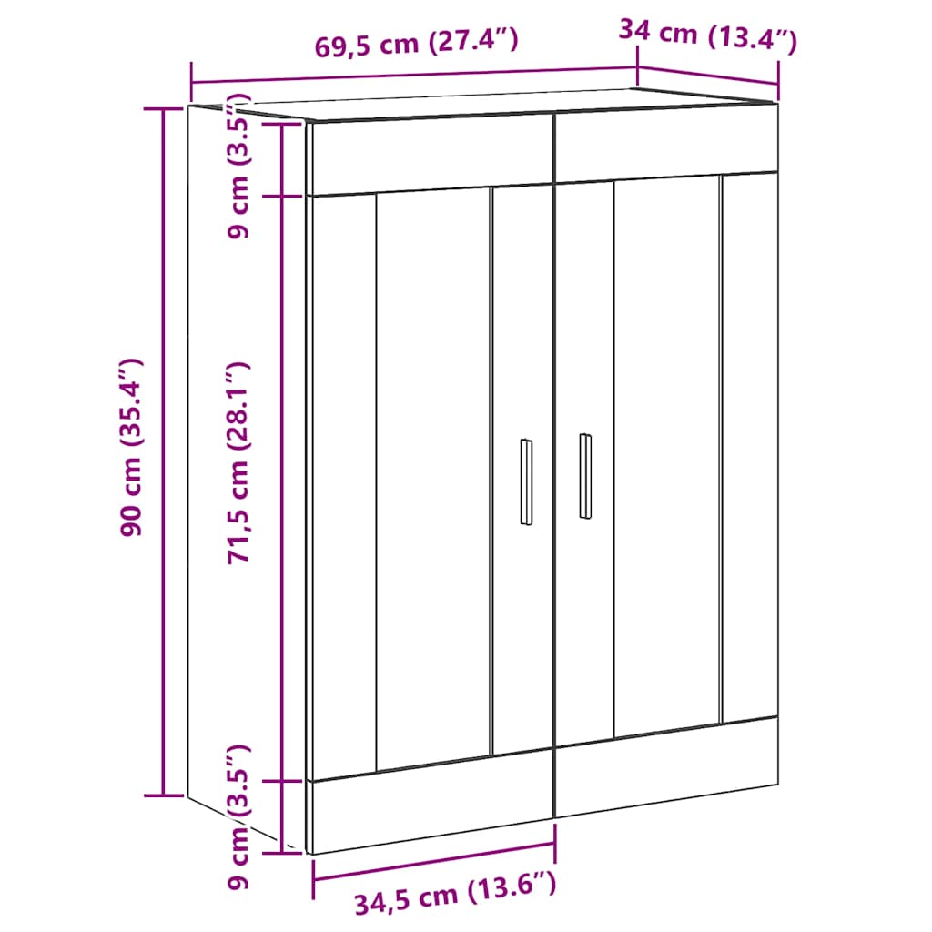 vidaXL Ντουλάπι Τοίχου Αρτισιανή Δρυς 69,5x34x90 εκ. από Επεξεργ. Ξύλο