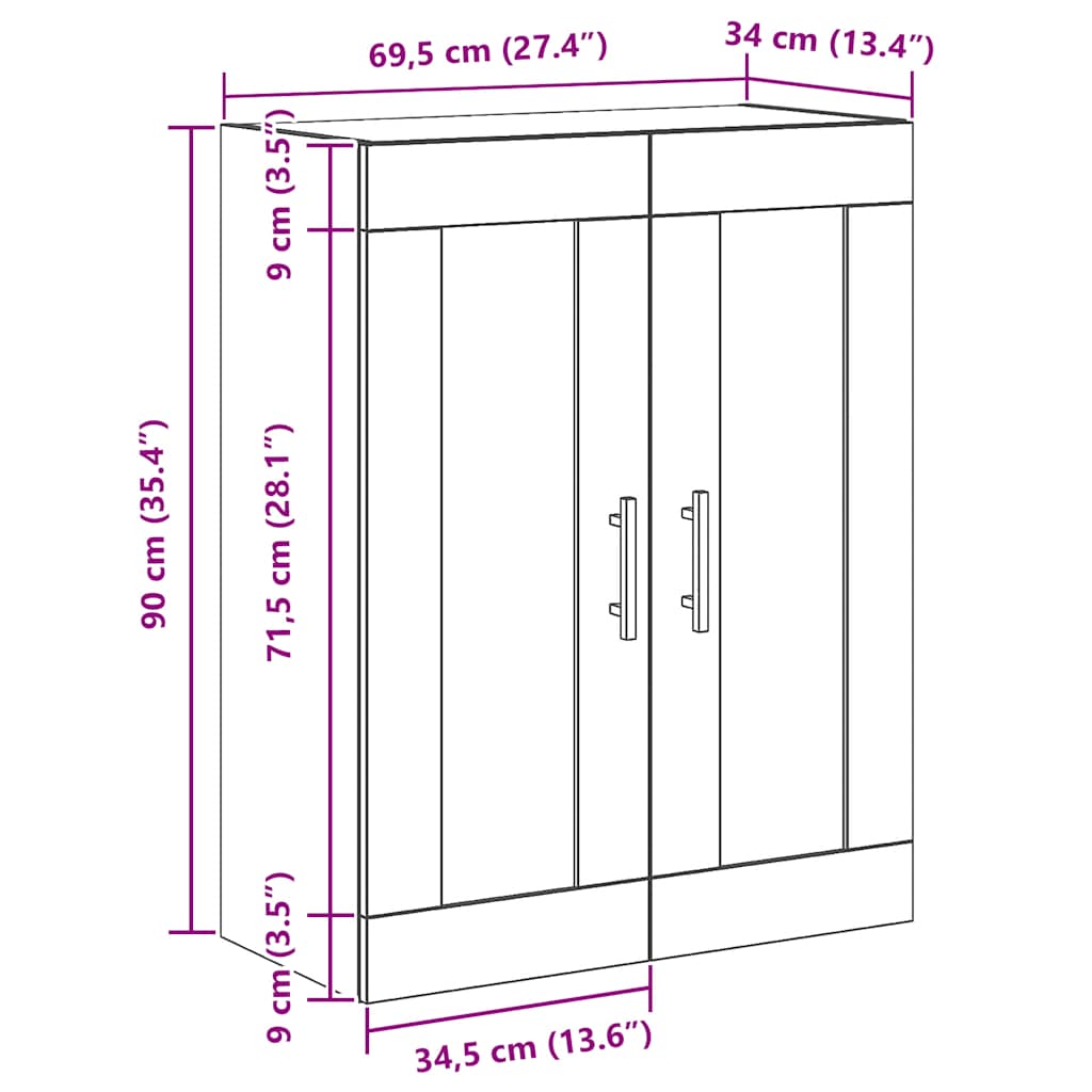 vidaXL Ντουλάπι Τοίχου Αρτισιανή Δρυς 69,5x34x90 εκ. από Επεξεργ. Ξύλο