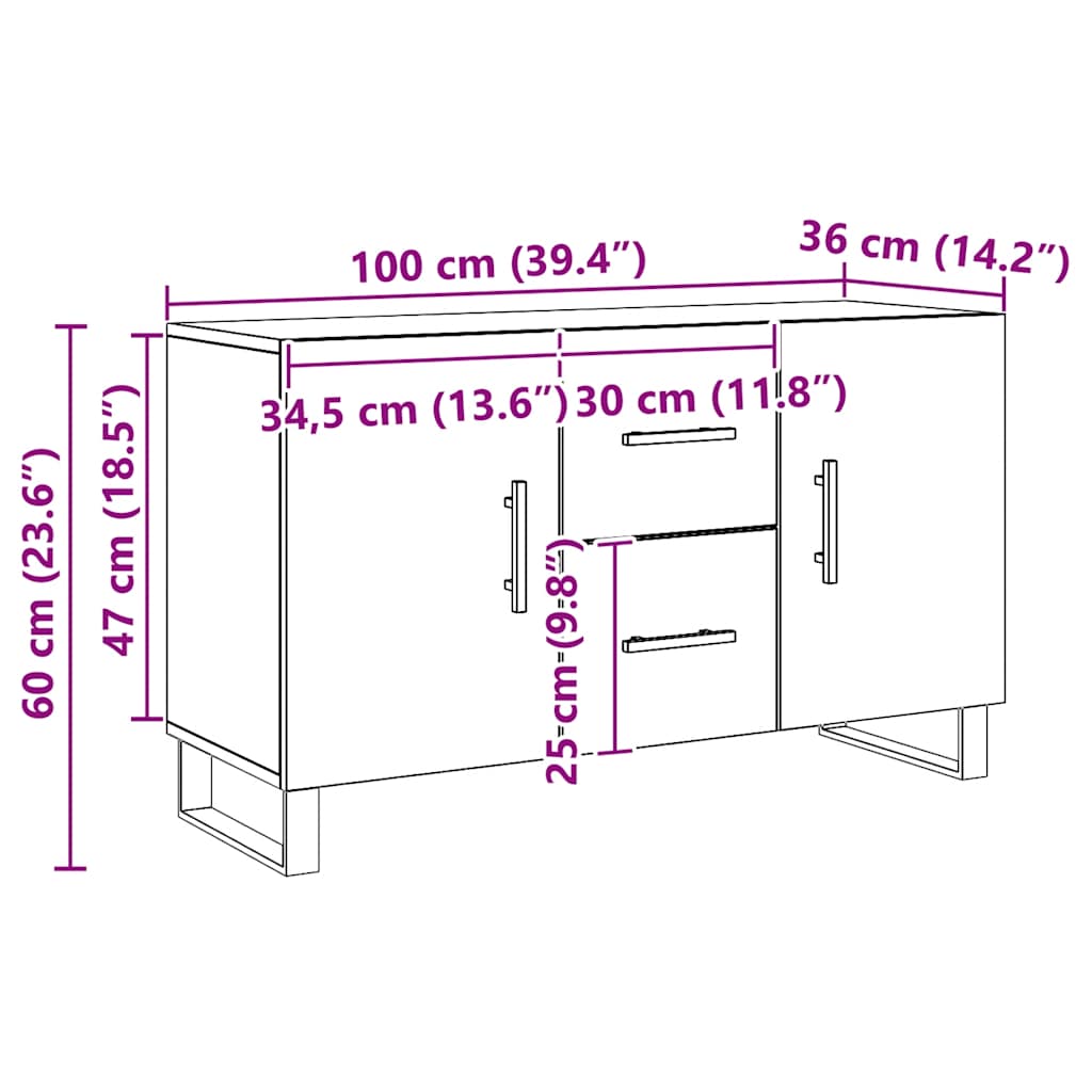 vidaXL Σκευοθήκη Δρυς τεχνίτης 100x36x60 cm Κατασκευασμένο ξύλο