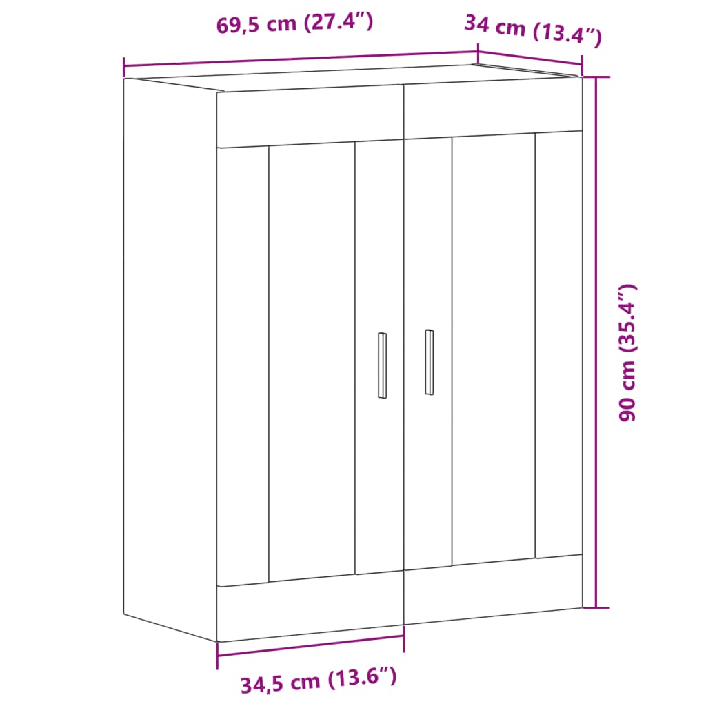 vidaXL Ντουλάπι Τοίχου Δρυς τεχνίτης 69,5 x 34 x 90 εκ.