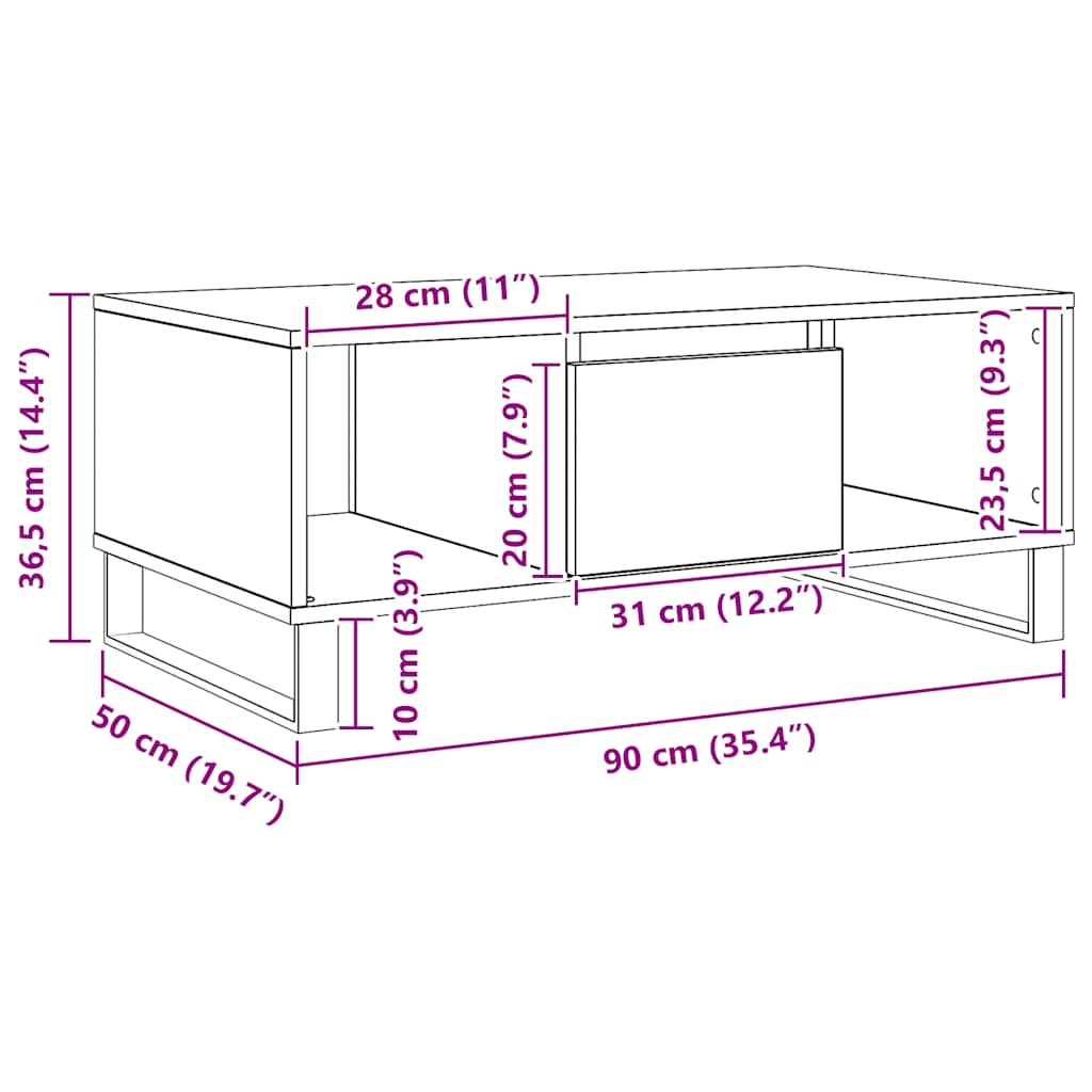 vidaXL Τραπεζάκι Σαλονιού Αρτισιανή Δρυς 90x50x36,5εκ Επεξεργασμ. Ξύλο