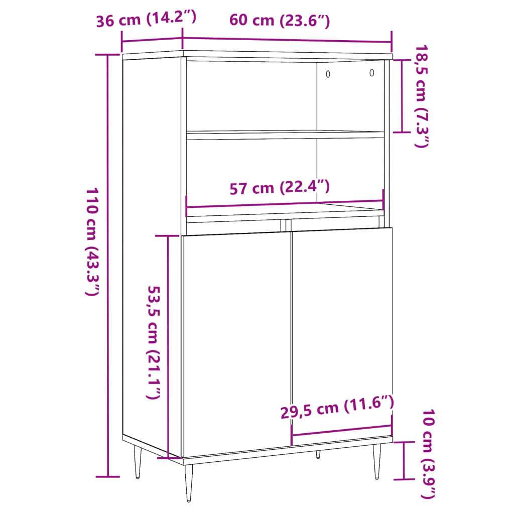 vidaXL Ντουλάπι Όψη Παλαιού Ξύλου 60x36x110 εκ. από Επεξεργασμένο Ξύλο