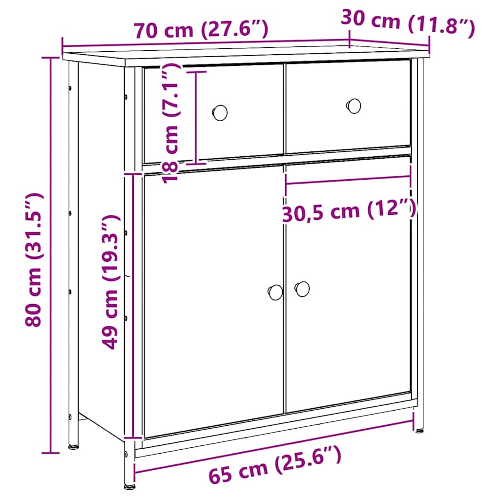 vidaXL Ντουλάπι Αρτισιανή Δρυς 70 x 30 x 80 εκ. από Επεξεργ. Ξύλο