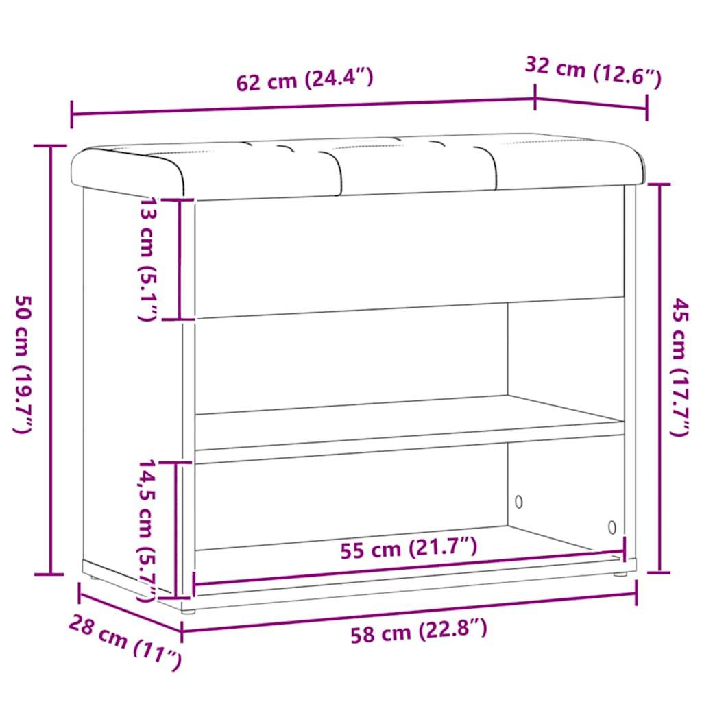 Πάγκος παπουτσιών vidaXL Artisan Oak 62x32x50 cm Κατασκευασμένο ξύλο