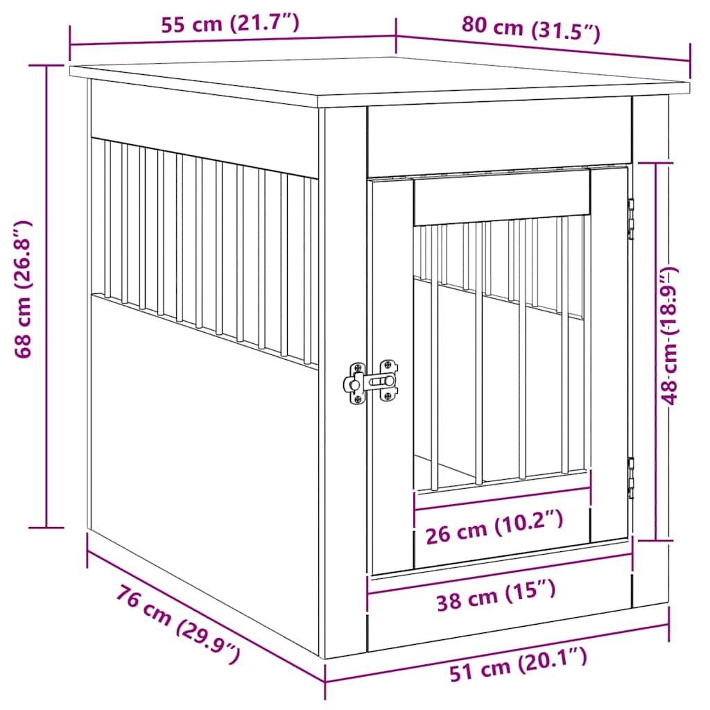vidaXL Έπιπλα κλουβιού σκύλου Artisan Oak Κατασκευασμένο ξύλο