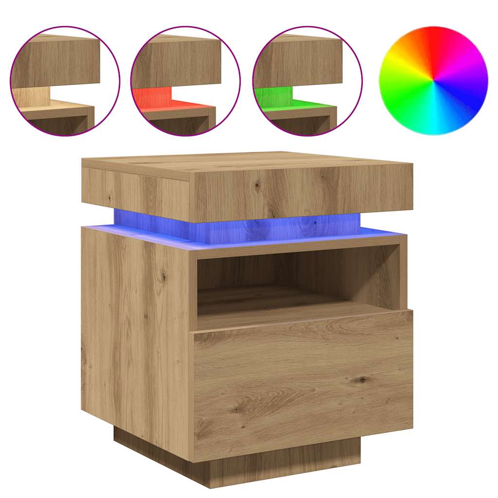 vidaXL Κομοδίνο με φώτα LED Artisan Oak 40x39x48,5 cm