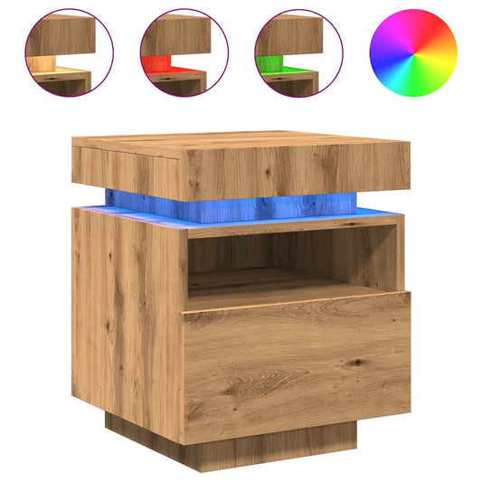 vidaXL Κομοδίνα με φώτα LED 2 τεμ Artisan Oak 40x39x48,5 cm