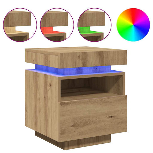 vidaXL Κομοδίνα με φώτα LED 2 τεμ Artisan Oak 40x39x48,5 cm