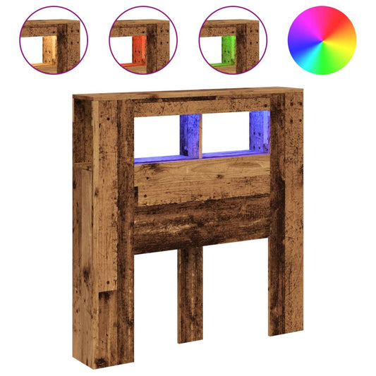 vidaXL Κεφαλάρι Κρεβατιού με LED Παλιό Ξύλο 100x18,5x103,5 εκ