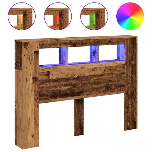 vidaXL LED κεφαλάρι Παλιό ξύλο 140x18,5x103,5 cm Κατασκευασμένο ξύλο