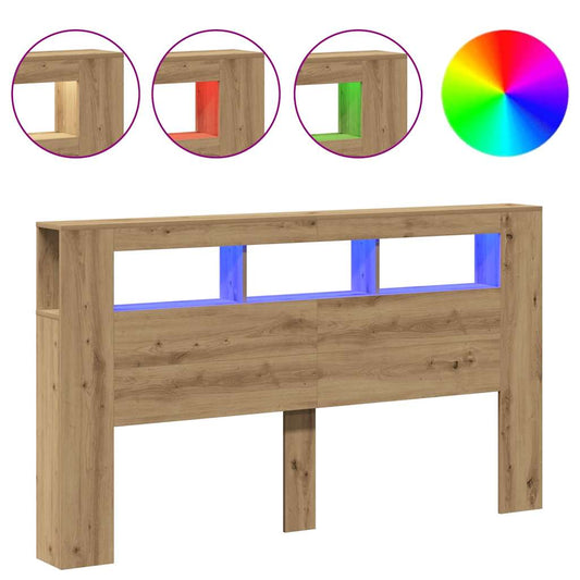 vidaXL LED κεφαλάρι Artisan Oak 180x18,5x103,5 cm Κατασκευασμένο ξύλο