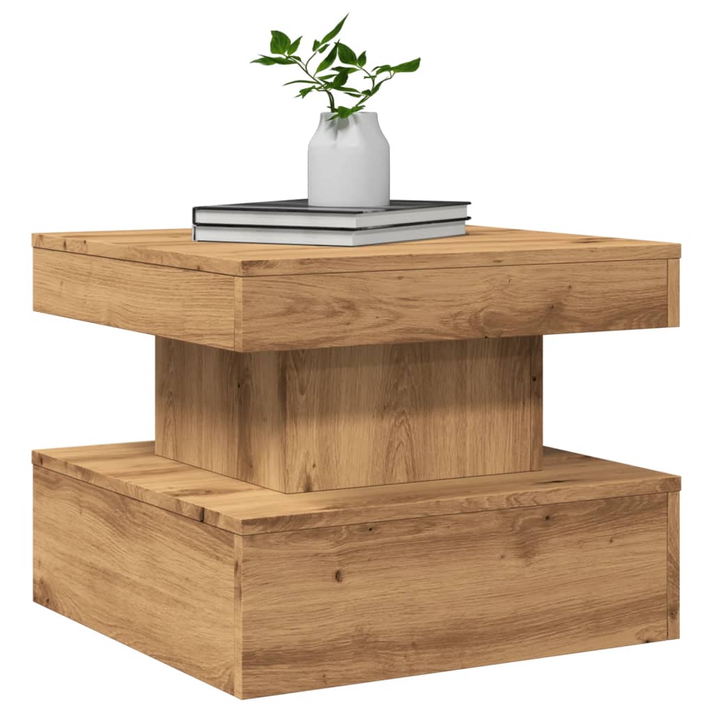 vidaXL Τραπεζάκι Σαλονιού με LED Αρτισιανή Δρυς 50 x 50 x 40 εκ.