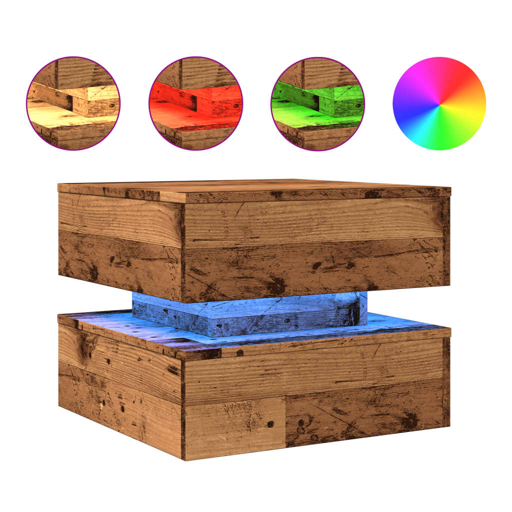 vidaXL Τραπεζάκι Σαλονιού με LED Όψη Παλαιού Ξύλου 50 x 50 x 40 εκ.