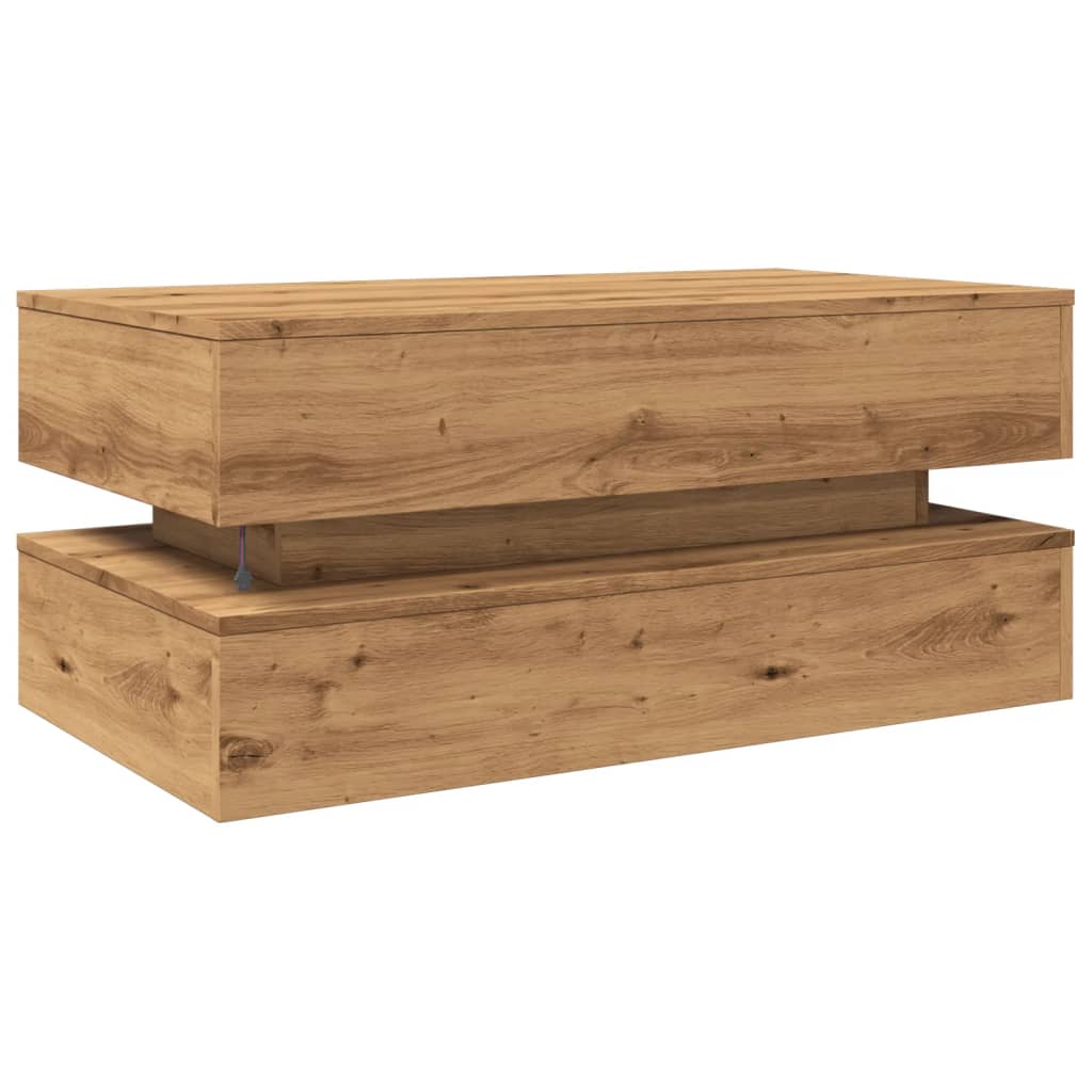 vidaXL Τραπεζάκι Σαλονιού με LED Αρτισιανή Δρυς 90 x 50 x 40 εκ.