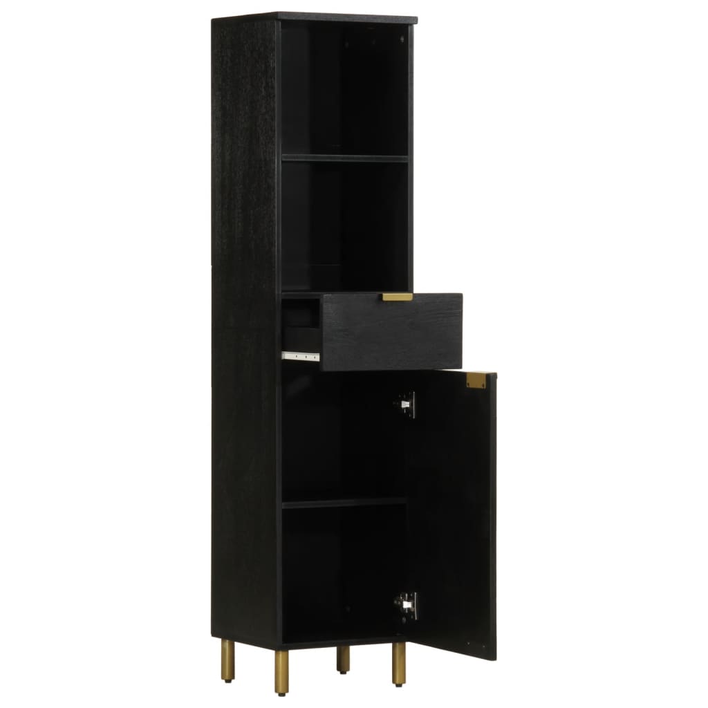 vidaXL Ντουλάπι Μπάνιου Μαύρο 38 x 33 x 160 εκ. από Μασίφ Ξύλο Μάνγκο