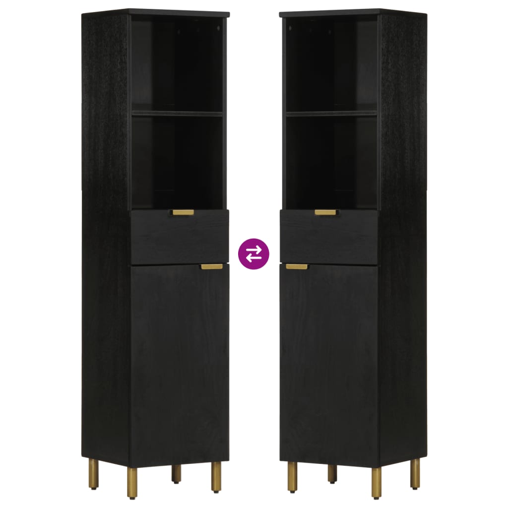 vidaXL Ντουλάπι Μπάνιου Μαύρο 38 x 33 x 160 εκ. από Μασίφ Ξύλο Μάνγκο