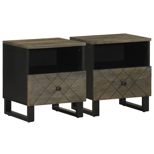 vidaXL Κομοδίνα 2 τεμ. Μαύρα 40 x 33 x 46 εκ. από Μασίφ Ξύλο Μάνγκο