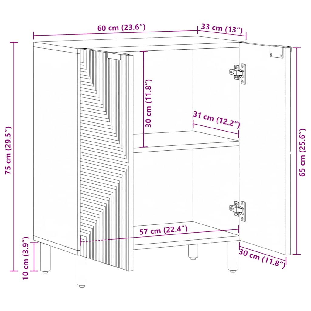 vidaXL Sideboard καφέ 60x33x75 cm μασίφ ξύλο Mango