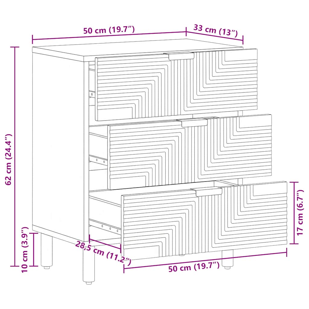 vidaXL Κομοδίνο καφέ 50x33x60 cm μασίφ ξύλο Mango