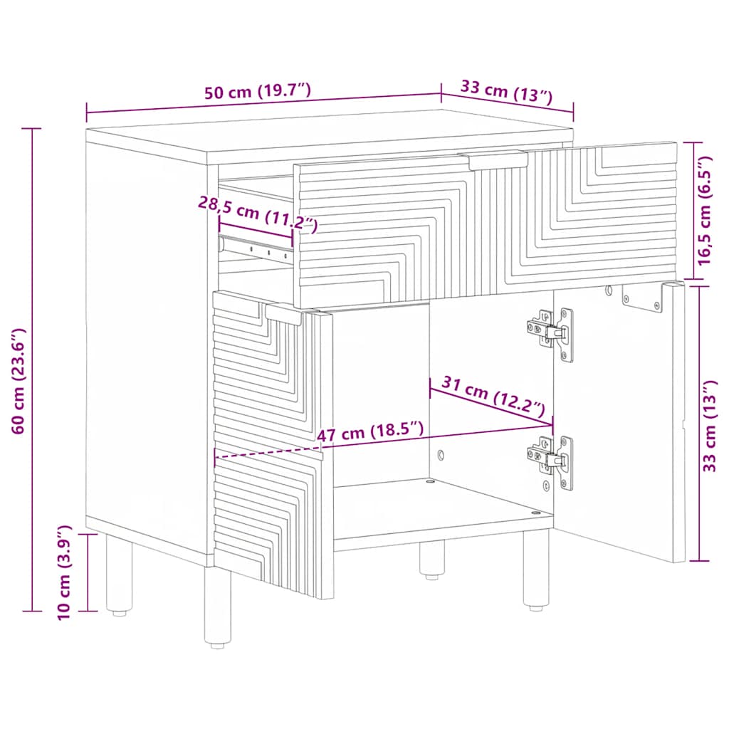 vidaXL Κομοδίνο καφέ 50x33x60 cm μασίφ ξύλο Mango