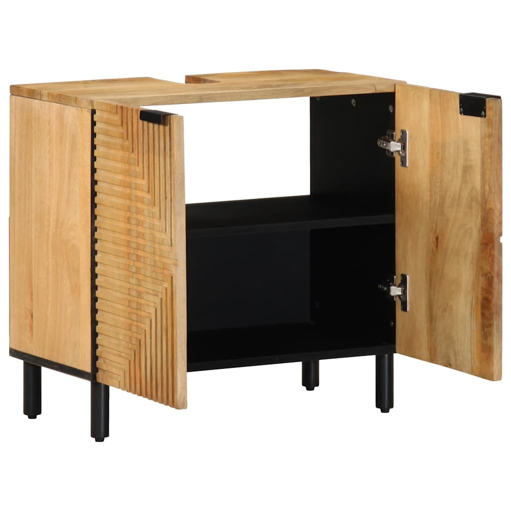 vidaXL ντουλάπι νιπτήρα μπάνιου καφέ 62x33x58 cm μασίφ ξύλο Mango