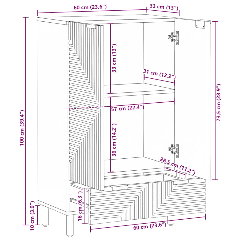 vidaXL Highboard καφέ 60x33x100 cm μασίφ ξύλο Mango