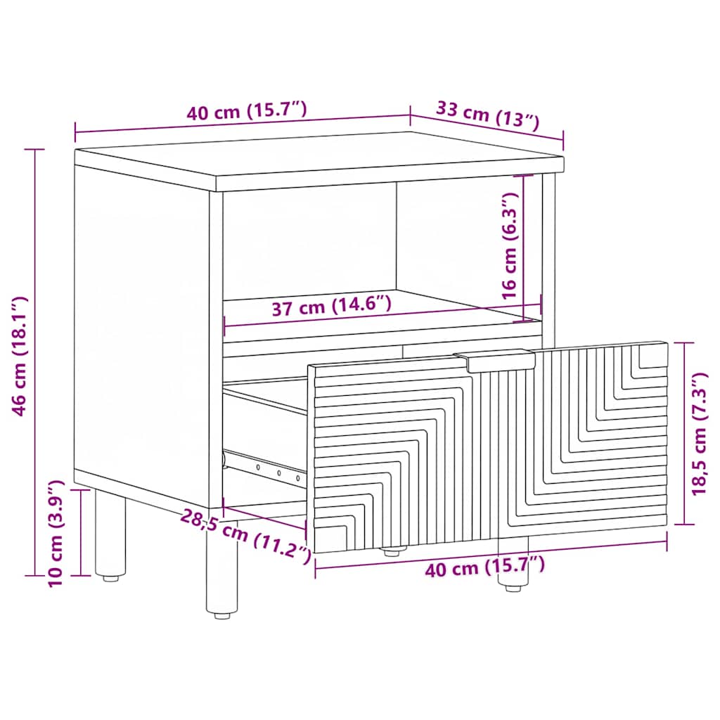 vidaXL Κομοδίνο 40x33x46 εκ. από Μασίφ Ξύλο Ακακίας