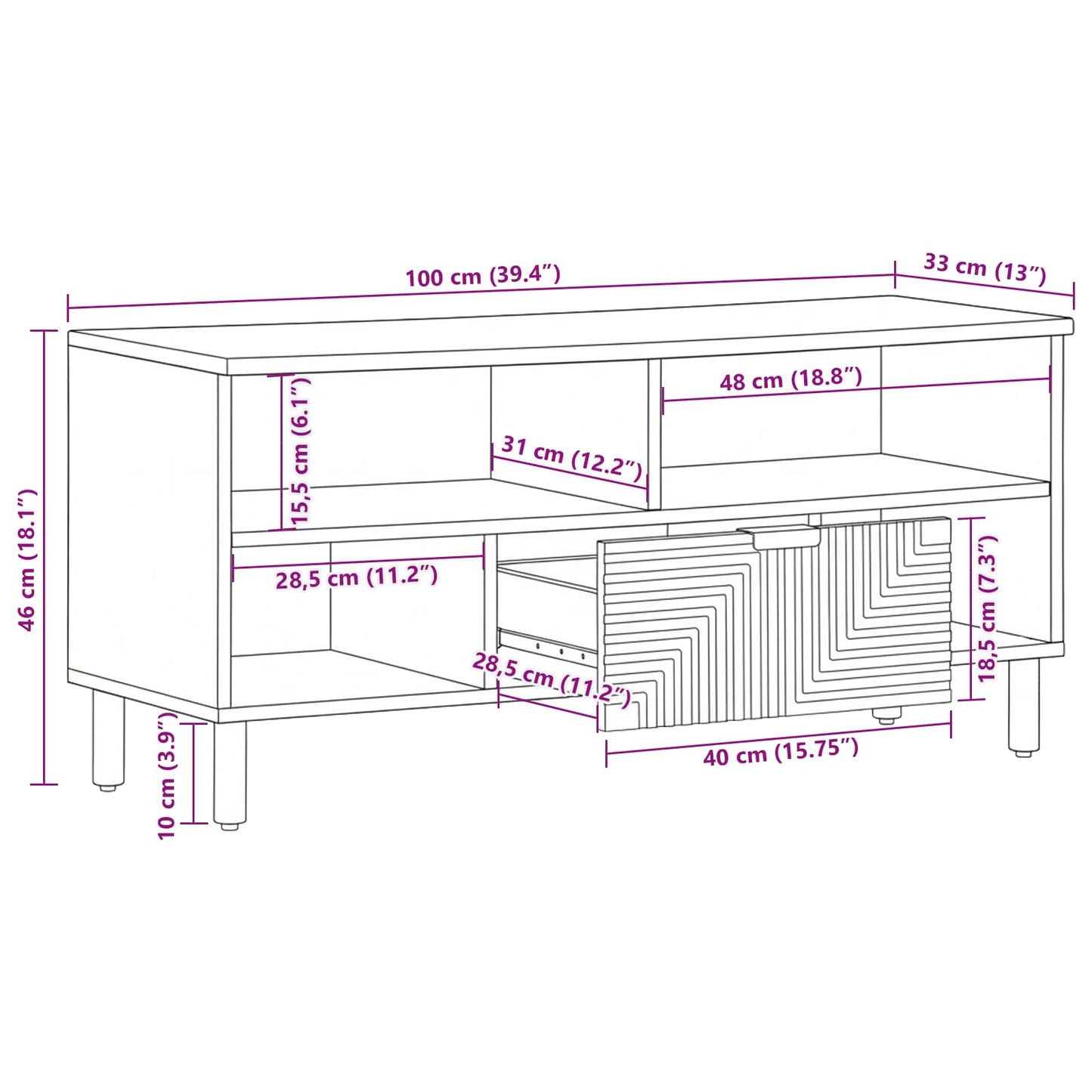 vidaXL Ντουλάπι TV με ράφι Καφέ 100 x 33 x 46 εκ. Στερεό ξύλο μάνγκο
