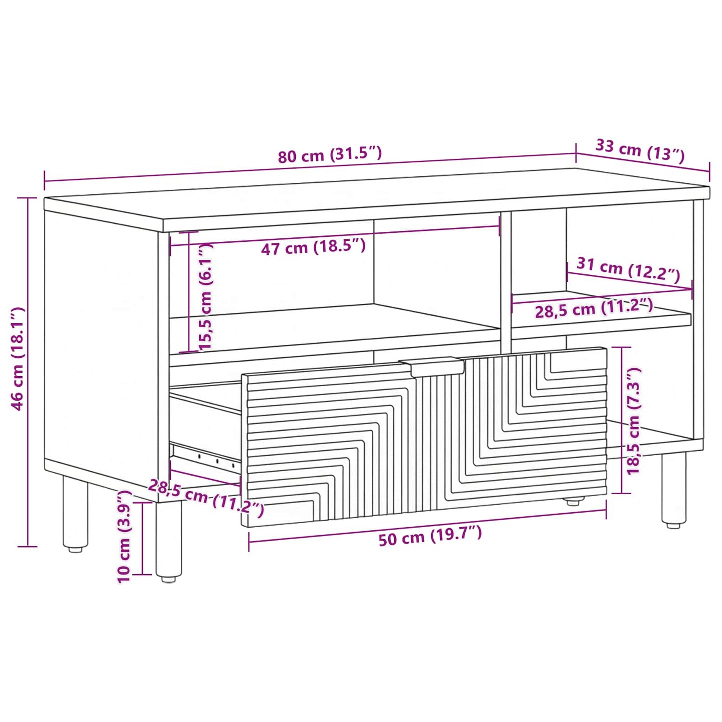 vidaXL Ντουλάπι TV με συρτάρι Καφέ 80 x 33 x 46 εκ. Στερεό ξύλο μάνγκο