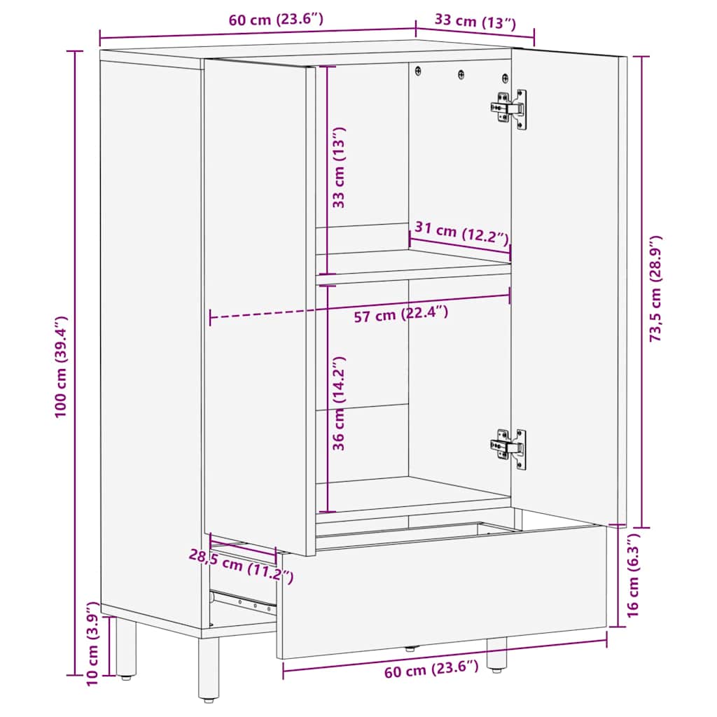vidaXL Highboard Φυσικό 60 x 33,5 x 100 εκ. Στερεό Ξύλο Ακακίας