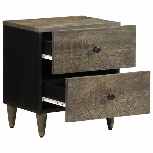 vidaXL κομοδίνο ντουλάπι ανοιχτό γκρι 40x33x46 cm μασίφ ξύλο Mango