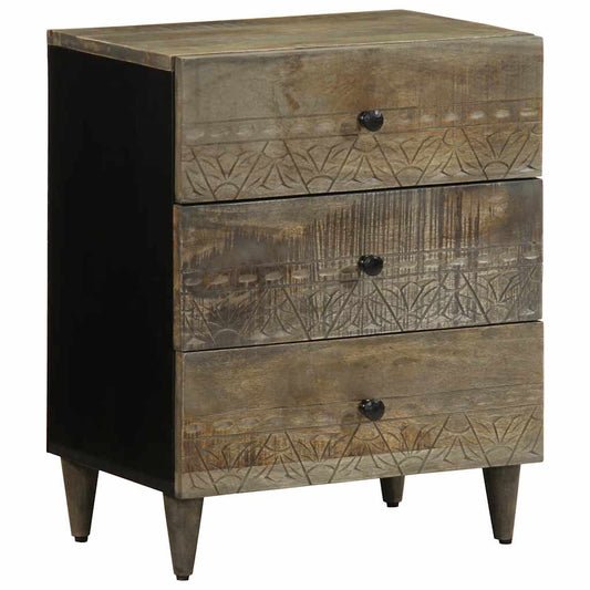 vidaXL κομοδίνο ντουλάπι ανοιχτό γκρι 50x33x60 cm μασίφ ξύλο Mango