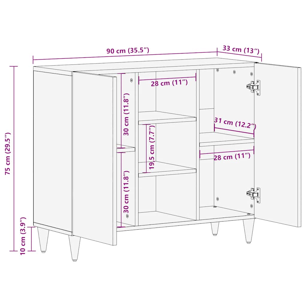 vidaXL Sideboard 90x33x75 cm μασίφ ξύλο Mango