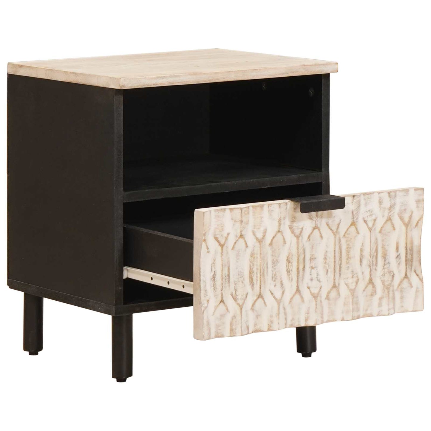 vidaXL Κομοδίνο με συρτάρι Λευκό 40 x 33 x 46 εκ. Στερεό ξύλο μάνγκο