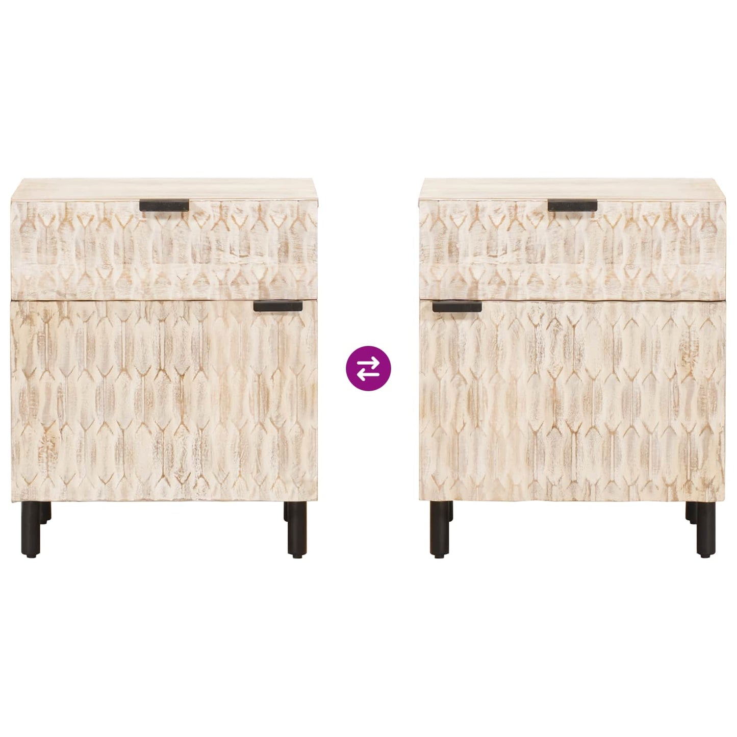 vidaXL Κομοδίνο με συρτάρι Λευκό 50 x 33 x 60 εκ Στερεό ξύλο μάνγκο