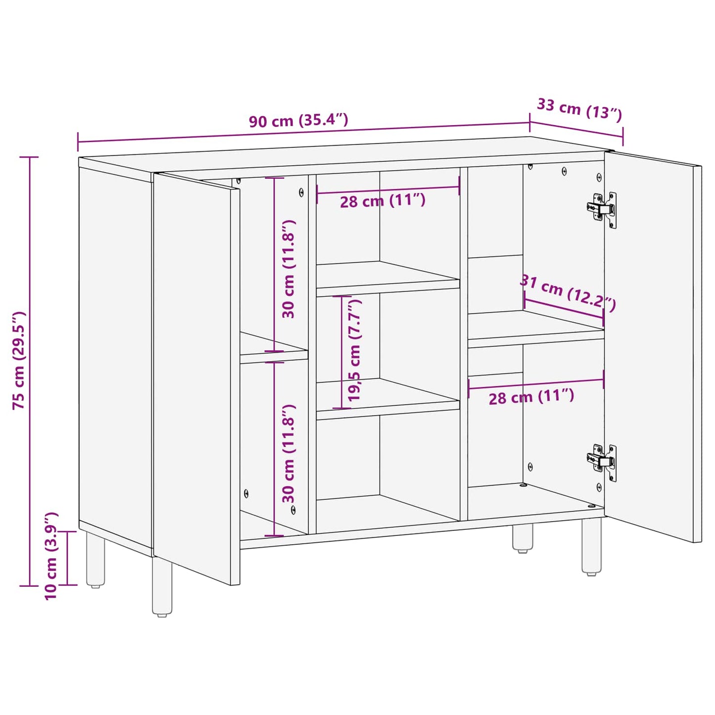 vidaXL Πλαϊνό γραφείο Λευκό Φινίρισμα Καθαρισμού 90 x 33 x 75 εκ