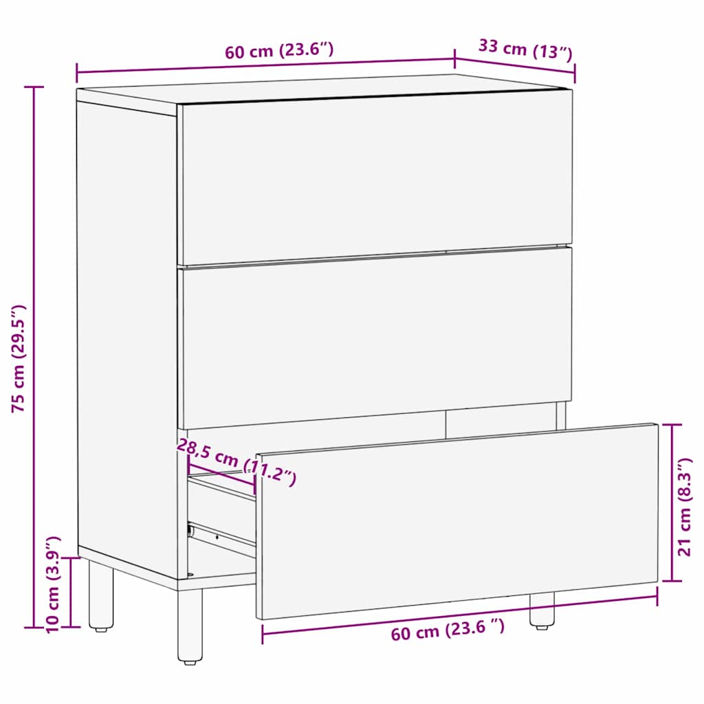 vidaXL Πλαϊνό γραφείο Καφέ Φινίρισμα Ακακίας 60 x 33 x 75 cm