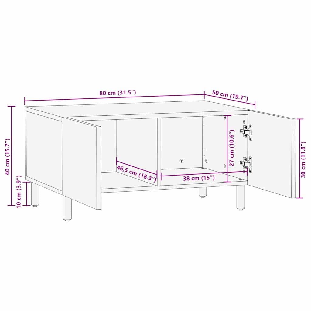 vidaXL Τραπεζάκι σαλονιού Καφέ 80 x 50 x 40 cm Στερεό ξύλο μάνγκο