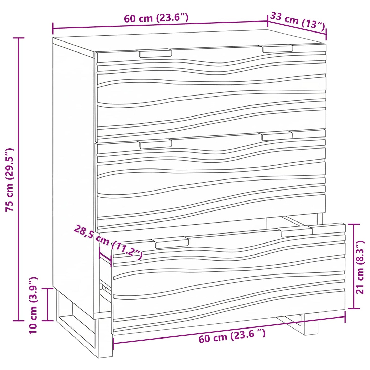 vidaXL Μπουφέ 60x33.5x75 cm από Μασίφ Ξύλο Μάνγκο