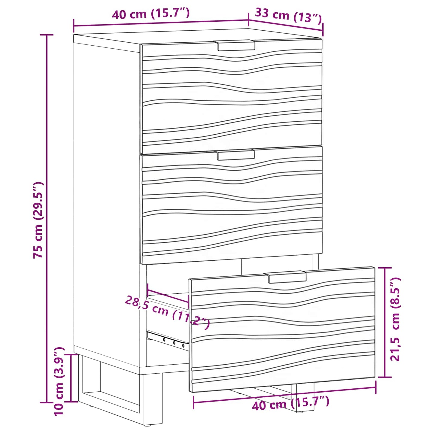 vidaXL Συρτάρι με συρτάρι Καφέ 40 x 33 x 75 εκ. Μασίφ ξύλο μάνγκο
