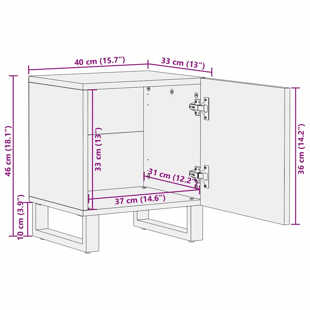 vidaXL Κομοδίνο Καρυδιά 40 x 33 x 46 εκ. Μασίφ ξύλο μάνγκο
