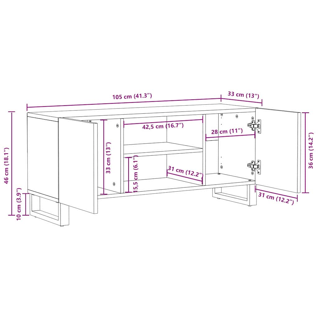 vidaXL Έπιπλο Τηλεόρασης 105x33.5x46 εκ. Μασίφ Ξύλο Μάνγκο