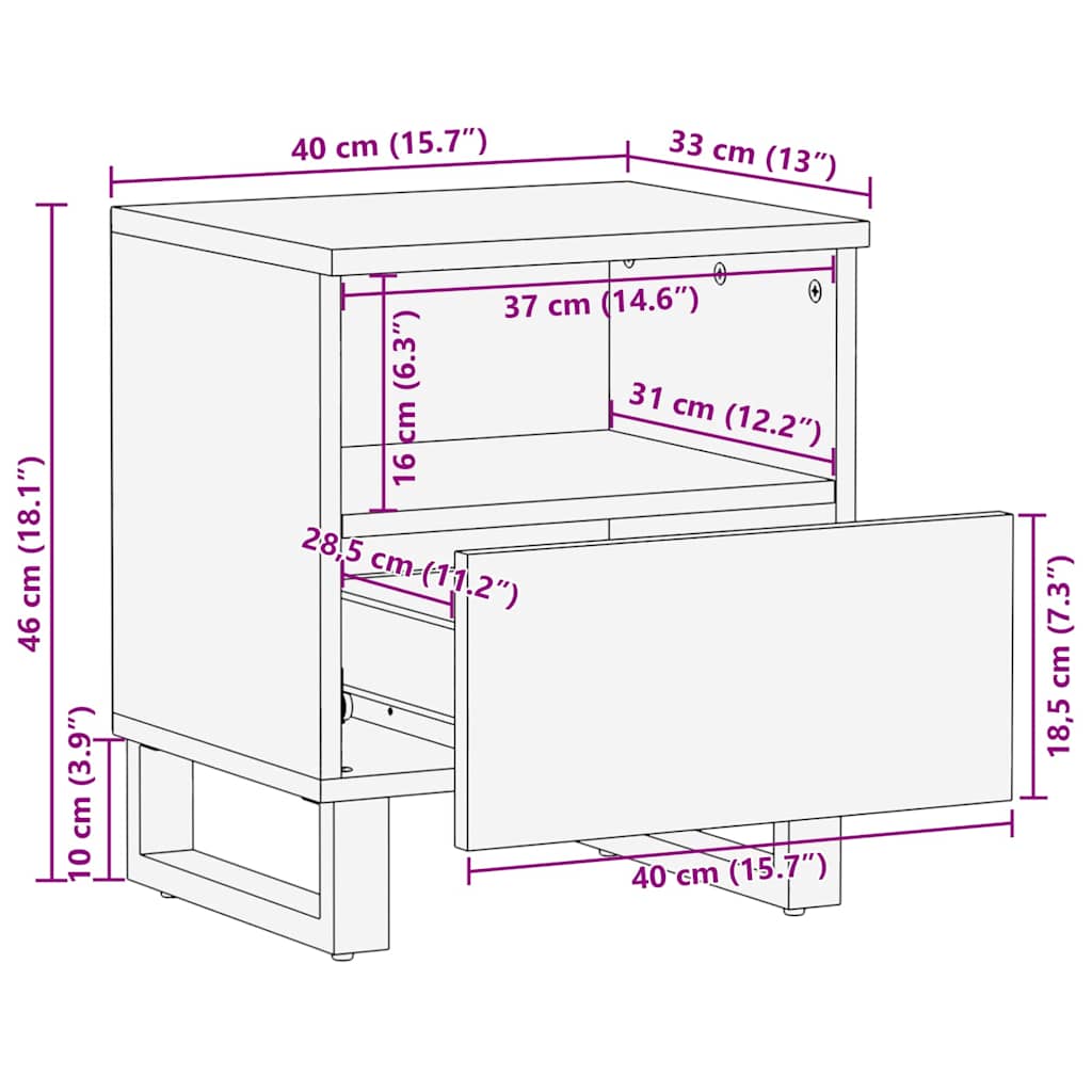 vidaXL Κομοδίνο με συρτάρι Καρυδιά 40 x 33 x 46 εκ. Μασίφ ξύλο μάνγκο