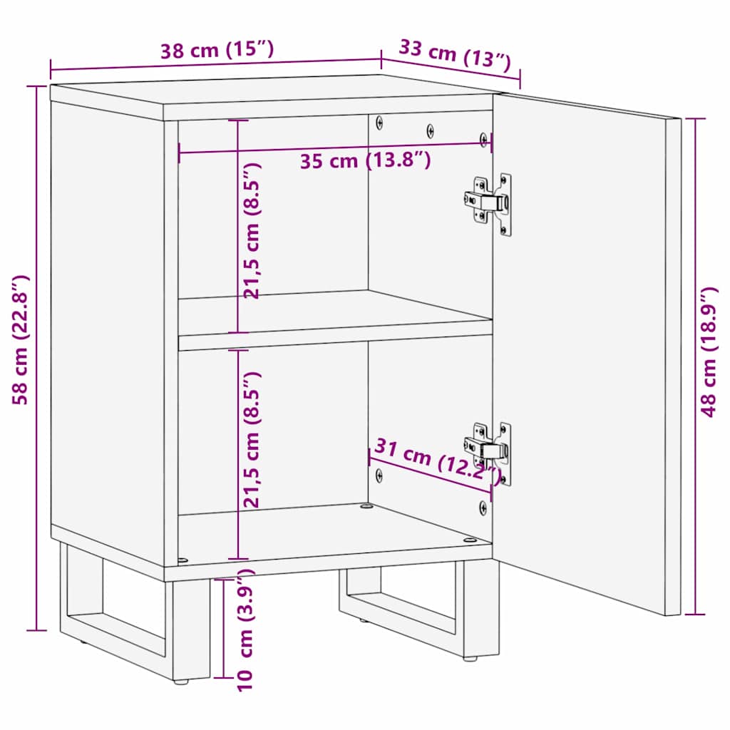 vidaXL Ντουλάπι Μπάνιου 38x33.5x58 cm από Σταθερό Ξύλο Μάνγκο